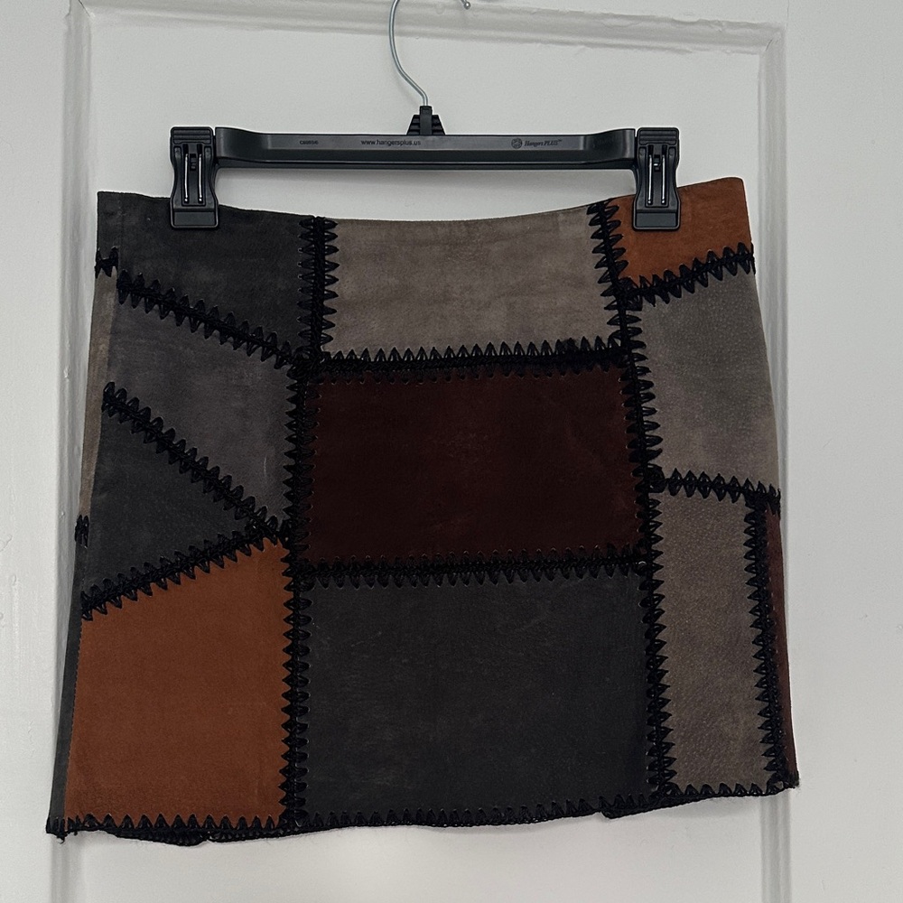 Zara Patchwork Mini Skirt - Brown and Gray